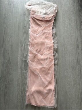 Zara Blush Pink Midi Dress with Sheer Overlay